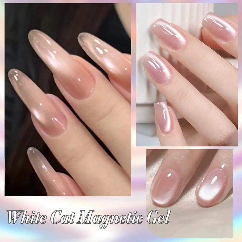 BORN PRETTY 10ml Flow Light White Cat Magnetic Gel Nail Polish Ultra Shine Soak Off UV Gel Mirror Glass Bead Gel Nail Art