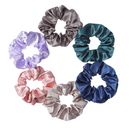 6-Piece Women's Pure Color Satin Large Scrunchie Daily Simple Atmospheric Set