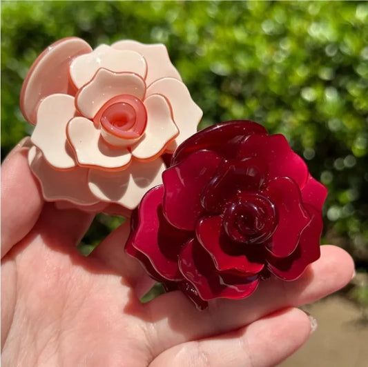 New French Three-dimensional Camellia Hair Claw Acetate Elegant Flower Crab Hair Clips Hair Accessories Headdress for Women Girl