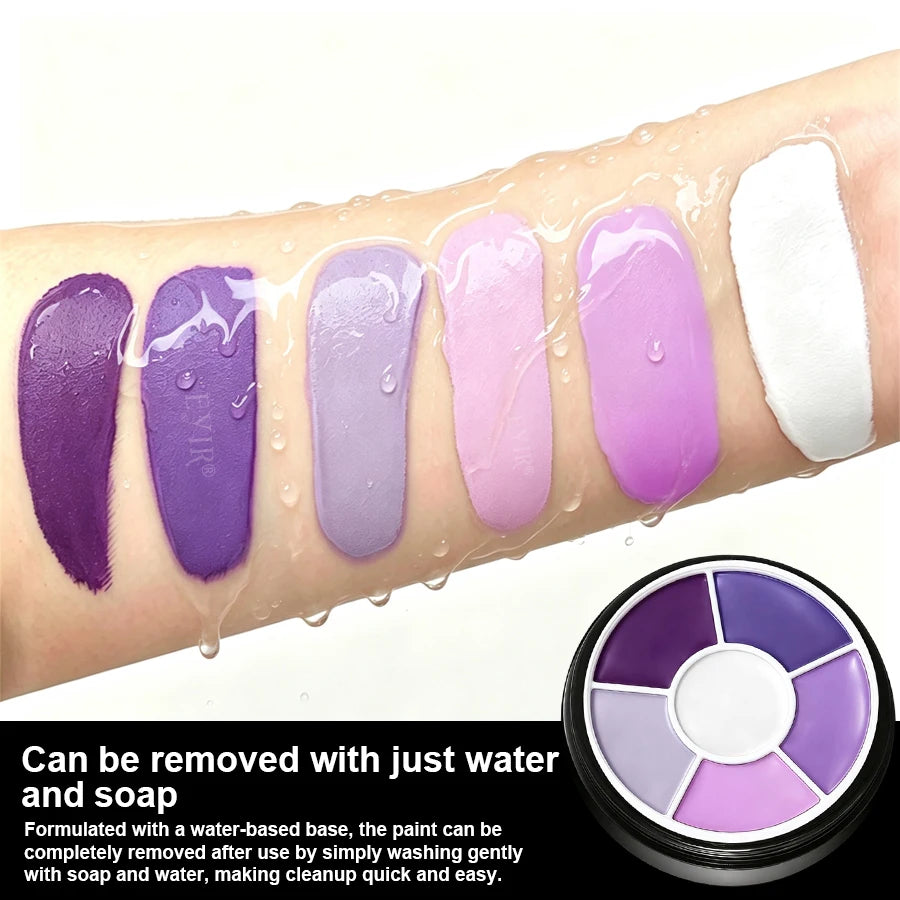 6 Colors Purple Face Body Paint Palette Water Activated SFX Makeup Kit With Brush Cosplay Halloween Party Festival Painting Set
