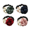 Hair Ties Korean Faux Pearl Fabric Rose Flower Scrunchie Wide Rubber Band For Women Girls Thick Hair Thin Hair Accessories