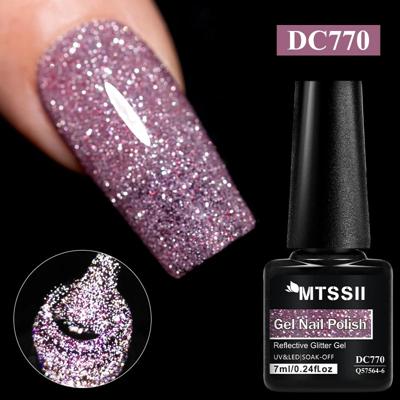 7ml Champagne Gold Sliver Reflective Nail Gel Polish Sparkling Shining Glitter Pink Red Nail Supplies Semi Permanent Gel Varnish
