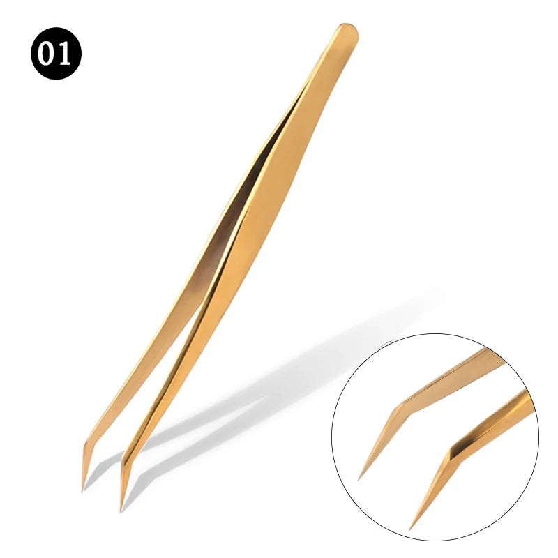 New Lash Extension Tweezers Anti slip Stainless Steel Curved Tip Straight Tweezers High Precision Nail Art Makeup Beauty  Tools