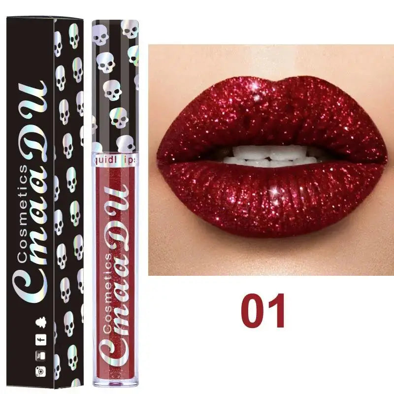 8 Colors Shiny Lip Gloss Laser Skull Diamond Phantom Metal Lipgloss Cosmetic Makeup Beauty Tools For Women Girls