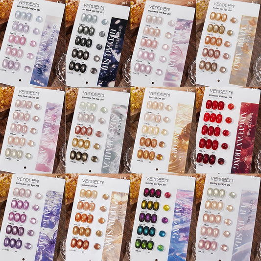Vendeeni 5 Colors/Set Crystal Cat Eye Gel Nail Polish Semi Permanent Sparkling Magnetic UV LED Soak Off Gel Varnish With Display