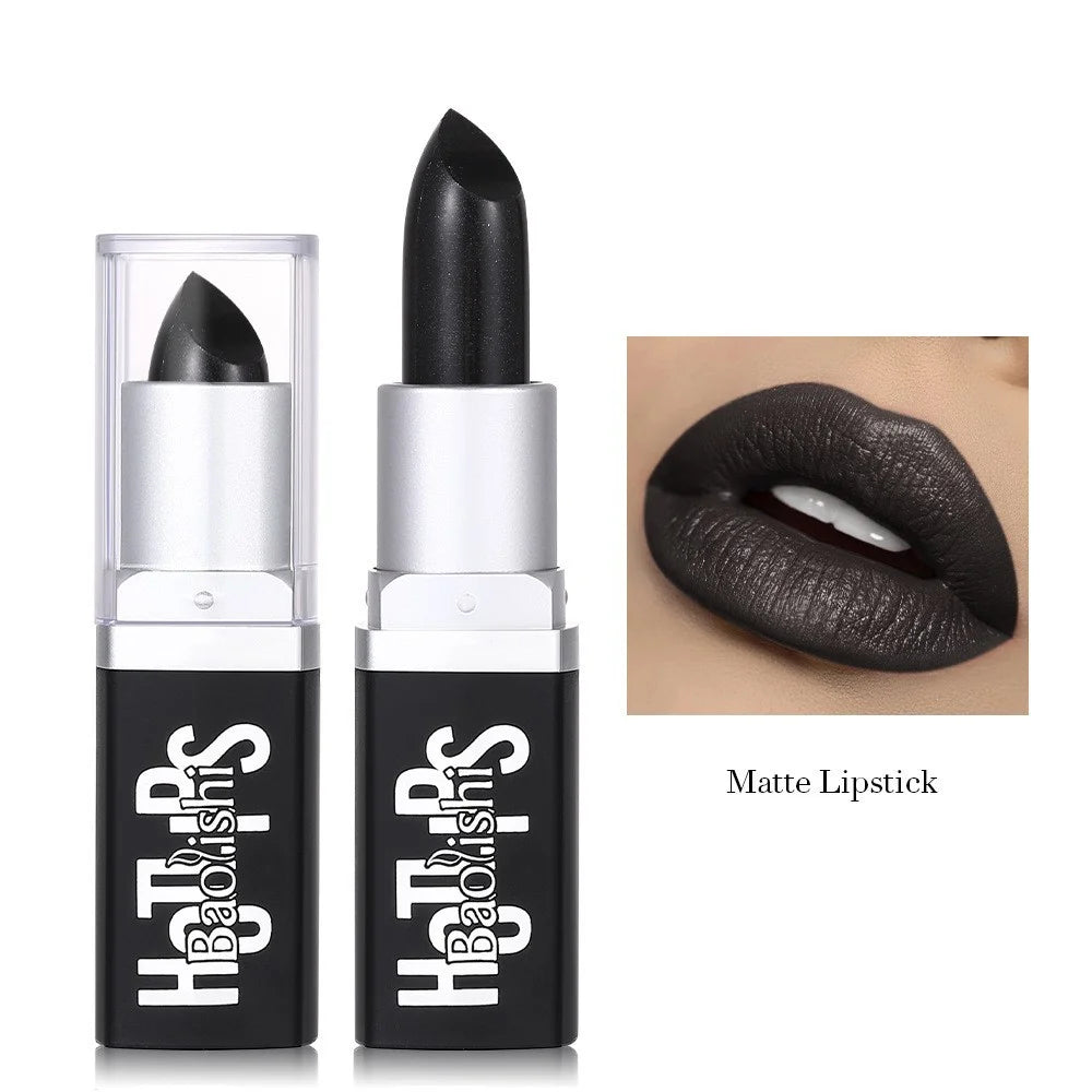 BAOLISHI Black Lipstick Matte Pearlescent Double Texture Dark Lipstick Halloween Creative Cos Personalized Lip Makeup