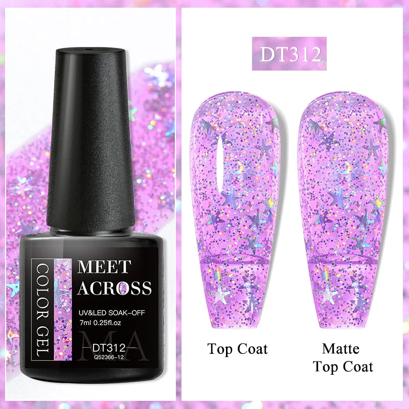 MEET ACROSS 7ml Purple Nail Gel Polish Semi Permanent Nail Art For Nails Decoration UV LED Painting Gel Varnish Nail Supplies