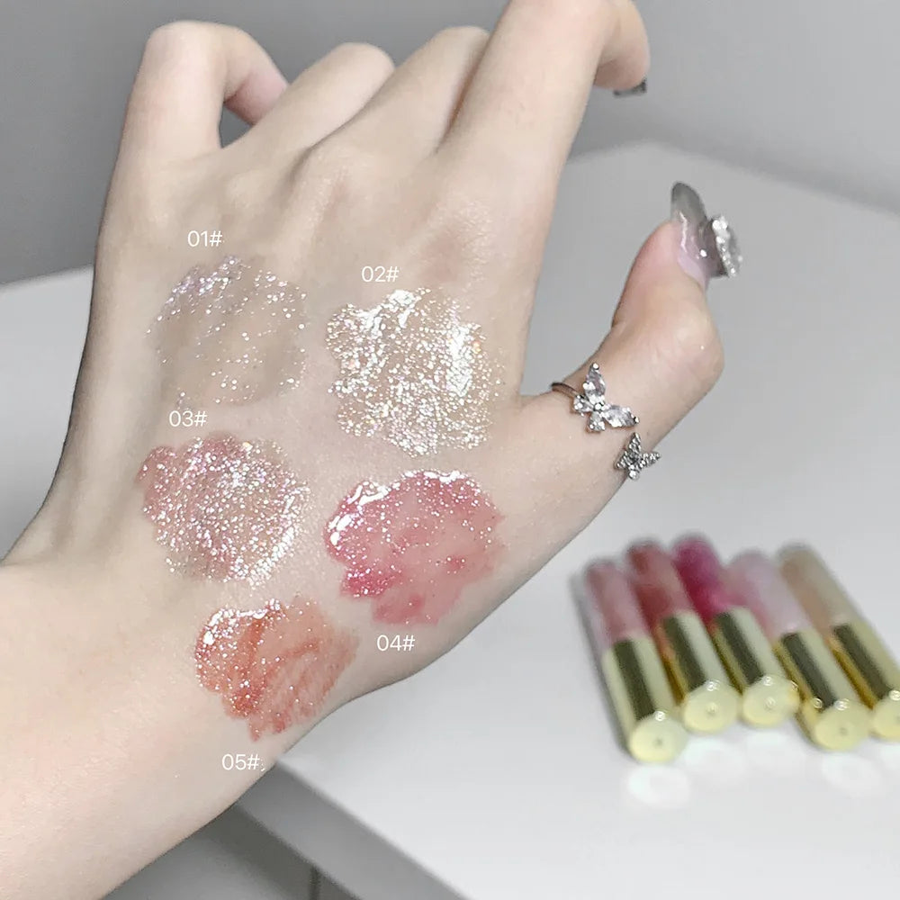 Sparkling Lip Gloss, Fine Shimmer Water-glossy Pouty Lips Moisturizing Lipstick