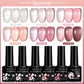 LILYCUE 6Pcs/Set Red Nude Glitter Gel Nail Polish Gorgeous Full Coverage Soak Off UV Gel Nail Art Base Top Coat Gel Polish Kits