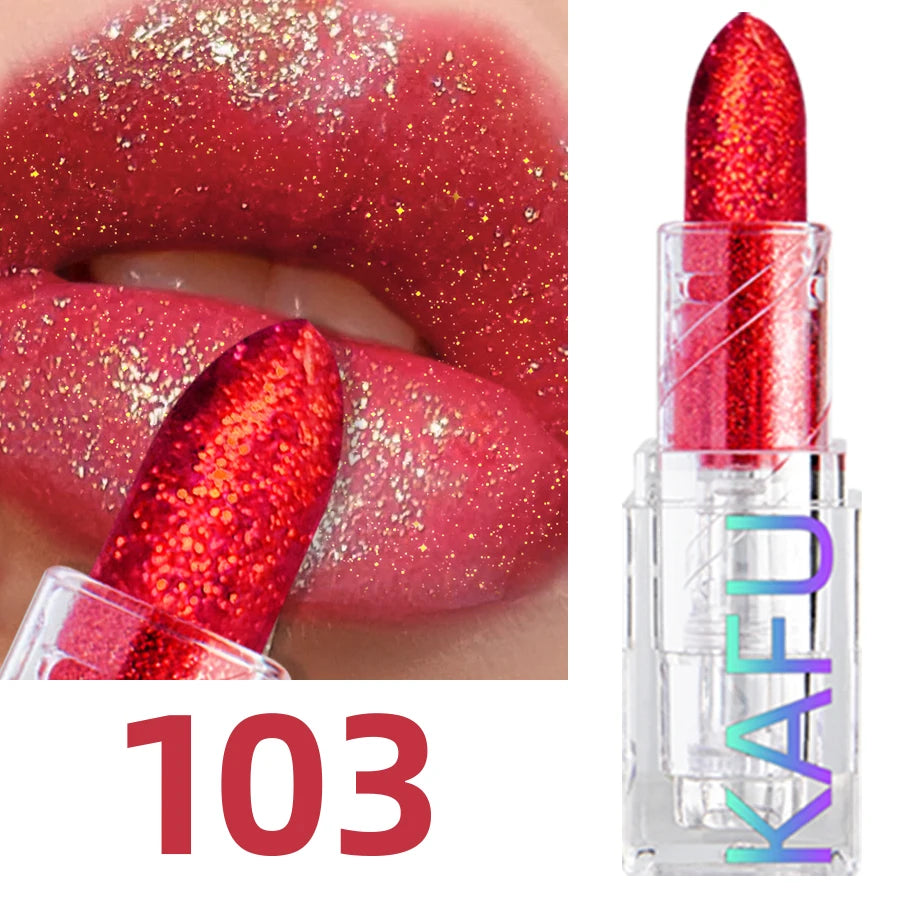 Multi-color Glitter Lipstick Beauty Girl Diamond Waterproof Lip Tint Long Lasting Shimmer Lip Makeup Red Rose Pearlescent  Lip