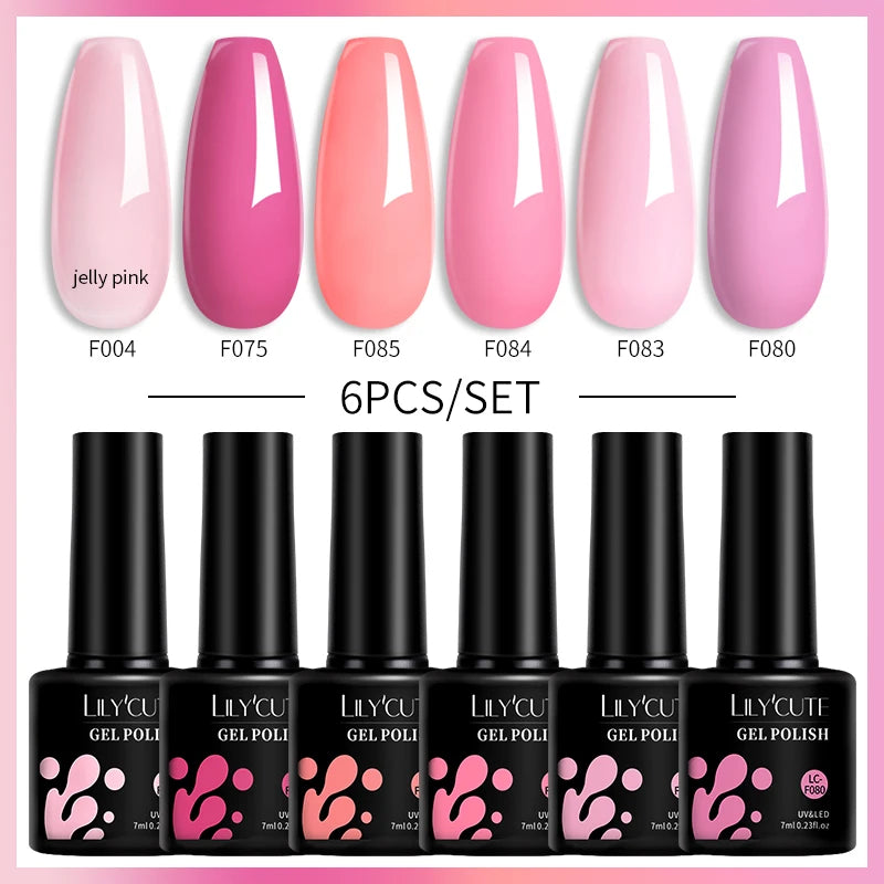 LILYCUTE 6PCs/Set Gel Nail Polish Set Kit Glitter Nail Gel Sequin Vernis Semi Permanent For Manicure Varnish UV LED Nail Art Gel