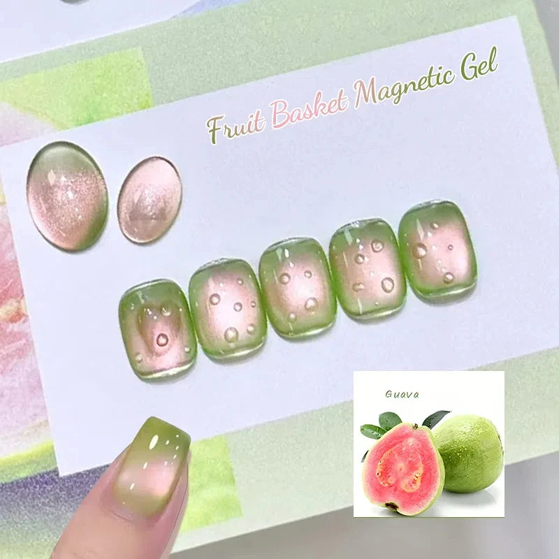 MEET ACROSS Guava & Grape Color Cat Magnetic Gel Green Glass Bead Cat Eye Gel Soak Off UV Gel Nail Art Varnish Salon Home DIY