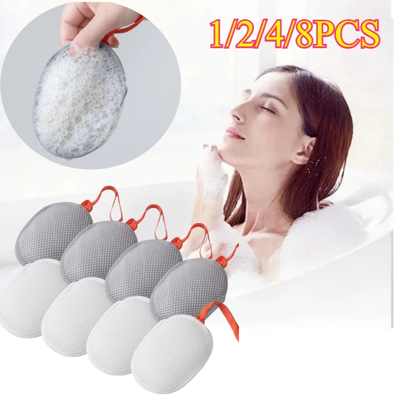 1/2/4/8PCS Soap Foaming Net Bath Mesh Sponge for Shower & Body Wash Exfoliating and Deep Cleaning Scrubber for Bathroom Supplies