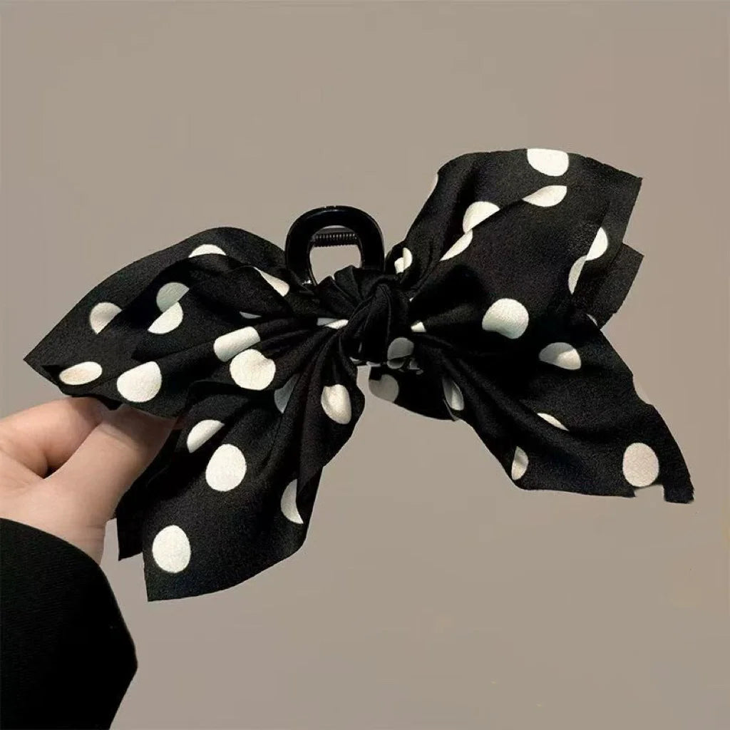 French Elegant Hair Claw Crabs For Women Polka Dot Fashion Bow Hair Clip Retro Head Shark Clip Luxury Hair Accessories