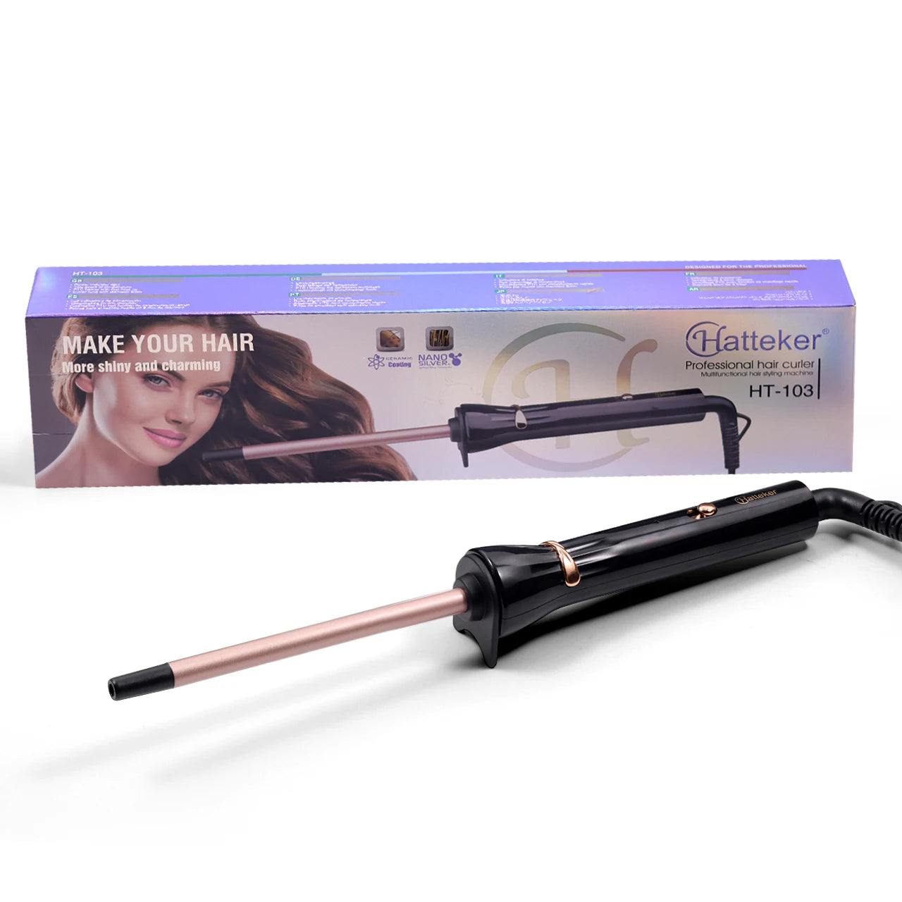 Hatteker 9mm Curling Wand Ceramic Barrel Pro Hair Curler with Constant Temperature Tourmaline Ceramic Iron Beauty Salon