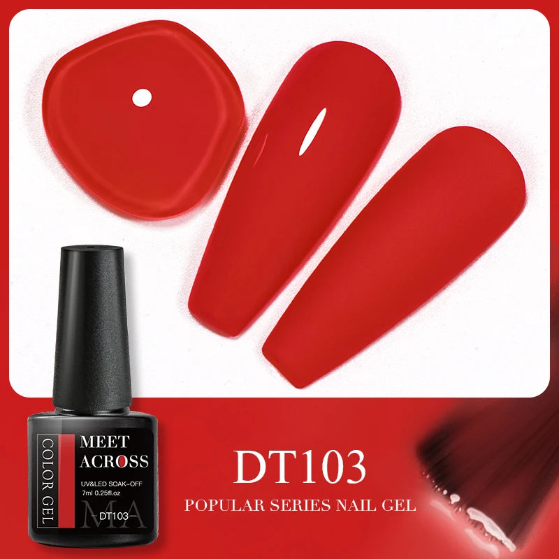 MEET ACROSS 7ml 140 Colors Glitter Gel Nail Polish Fluorescent Laser Semi Permanent Soak Off Nail Art UV Gel Varnish Manicure