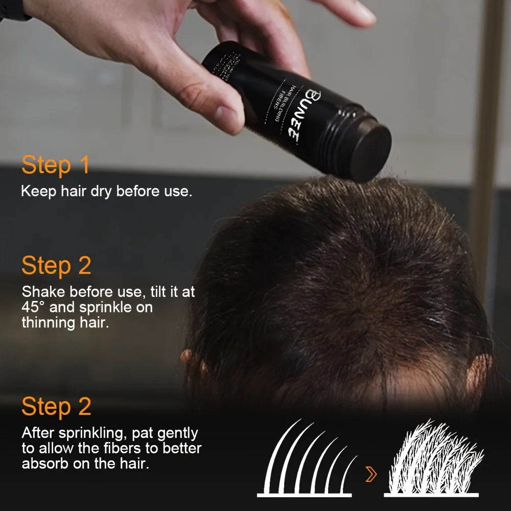Bunee Hair Fiber Powder 27.5g. Natural & fine, instantly adheres to fill hairlines & partings. Visually boosts volume. For all.