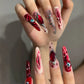 24pcs Glitter Pink Sequins Fake Nails 2025 Halloween Scary Skull Love Print False Nails Wearable European Ballet Press on Nails