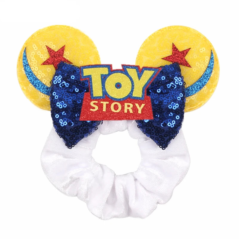Disney Mouse Ears Velvet Scrunchies Hairband Women Elastic Ponytail Holder Girls Sequin Bow 2023 Kids Party DIY Hair Accessories