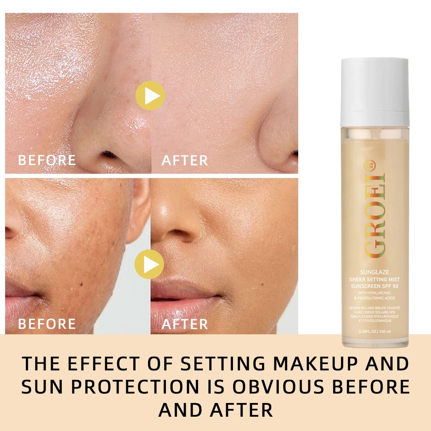 100ml Oil-Free UV Setting Spray - Non-Greasy, Blocks Harmful Rays & Reduces Shine