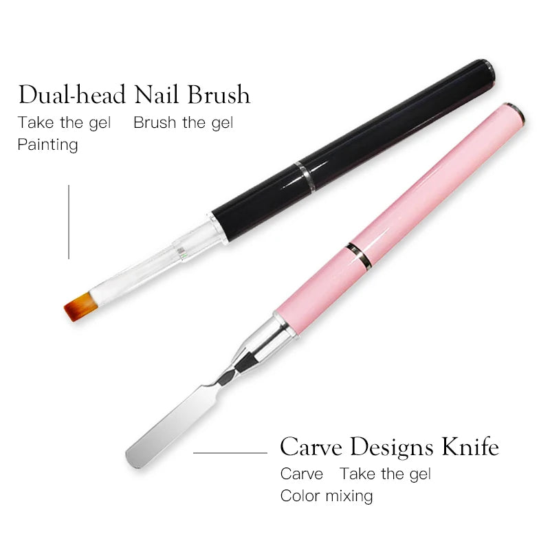 1PC Dual Ended Nail Art Painting Brush Acrylic UV Gel Extension Builder Handle Pattern Coating Drawing Pen DIY Manicure Tools