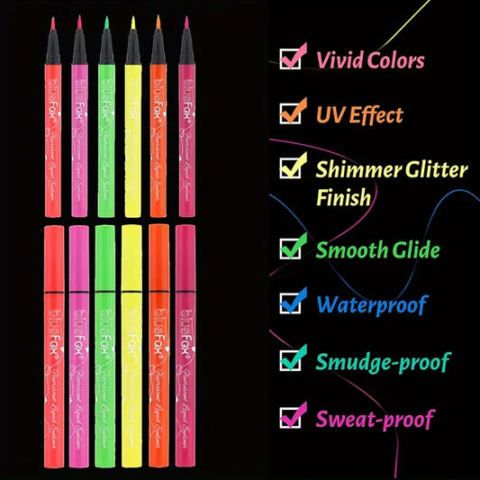 6pcs Glow UV Reactive Glow in the Dark Face and Body Paint Set, Neon Liquid Eyeliner, Mixing Color for Masquerade,Music Festival