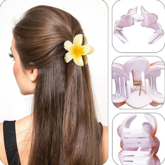 6-Pack Elegant Acrylic Plumeria Wer Claws, Large Colorful Hawaiian Hair Clips Women, Strong Grip For Weddings, Parties, Beach,