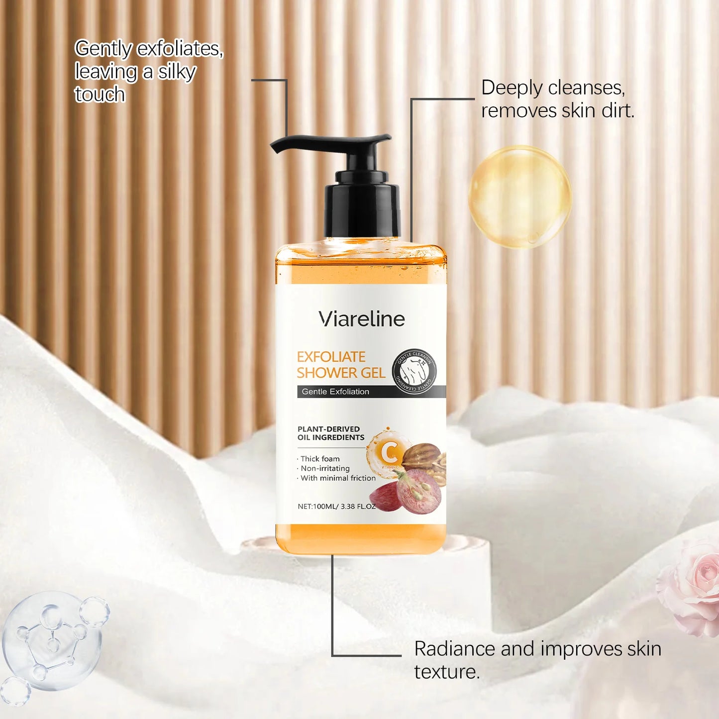 Viareline Exfoliating Body Shower Gel Gentle Remove Dead Skin Improve Roughness Smoothing Moisturizing Shower Gel