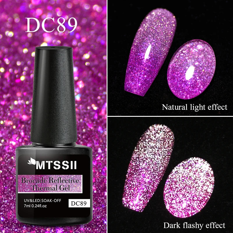 Mtssii 7ml Reflective Glitter Thermal Gel Nail Polish Color Changing Gel Semi-permanent Nail Art Varnishes Soak Off UV LED Gel