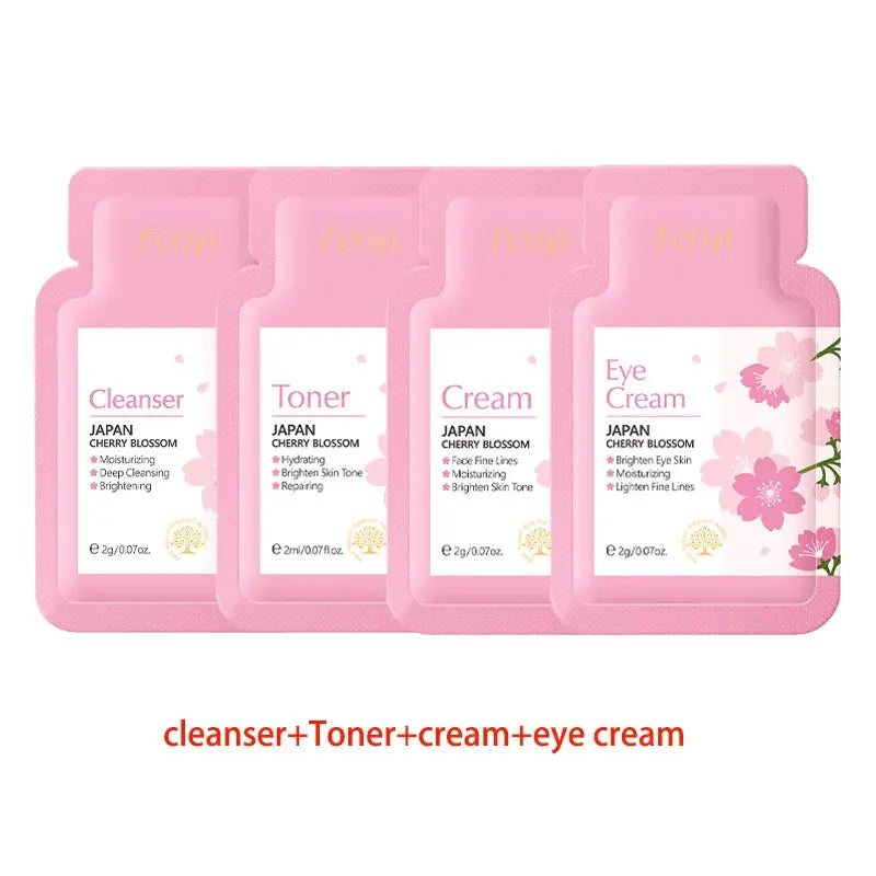 4pcs Skincare Sets Sakura Cleanser Face Cream Toner Eye Cream Deep Cleansing Moisturizer Oil Control Skin Care Kit Travel Outfit
