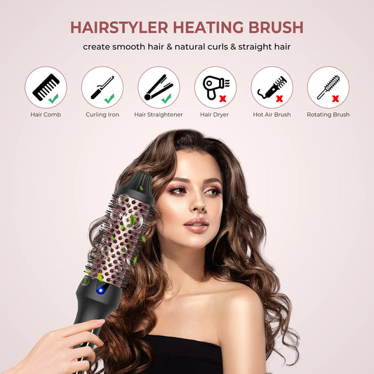 3 in1 Thermal Brush Ionic Heated Round Brush Ionic Hair Curler/Straightener with Anti-Scald Hair Curling Iron Hair Styling Tools
