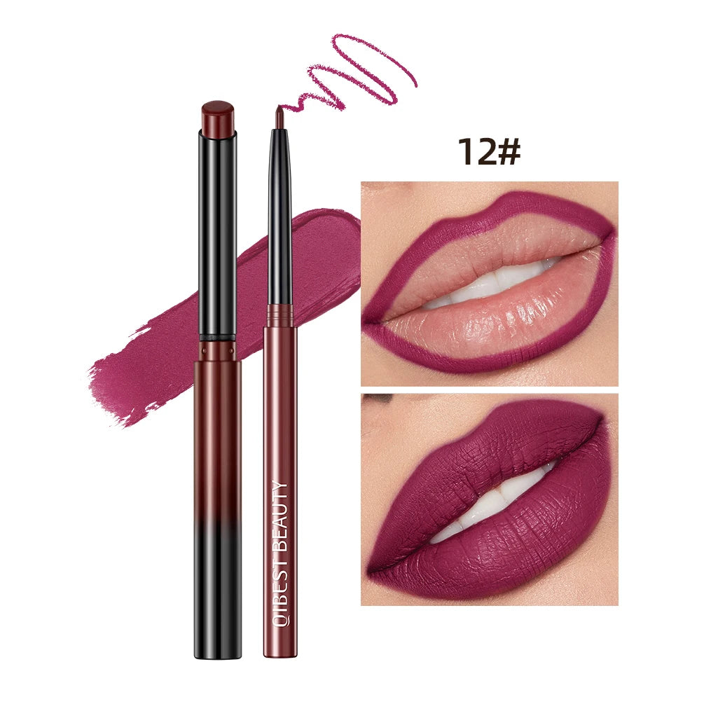 QIBEST Matte Lipliner Pencil Lipstick Sets Nude Pink Red Contour Tint Lipstick Waterproof Lasting Lip Liner Pen Lips Makeup Kits