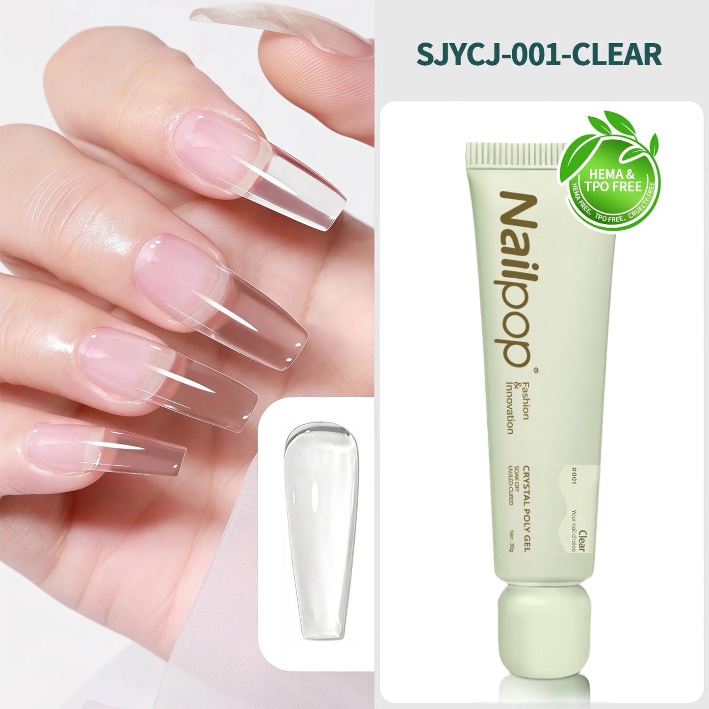 Nailpop TPO/HEMA-Free Crystal Poly Nail Gel Builder Gel 6 Colors For Nails Extension UV/LED Lamp Curing Fast Dry Perfect DIY 1pc
