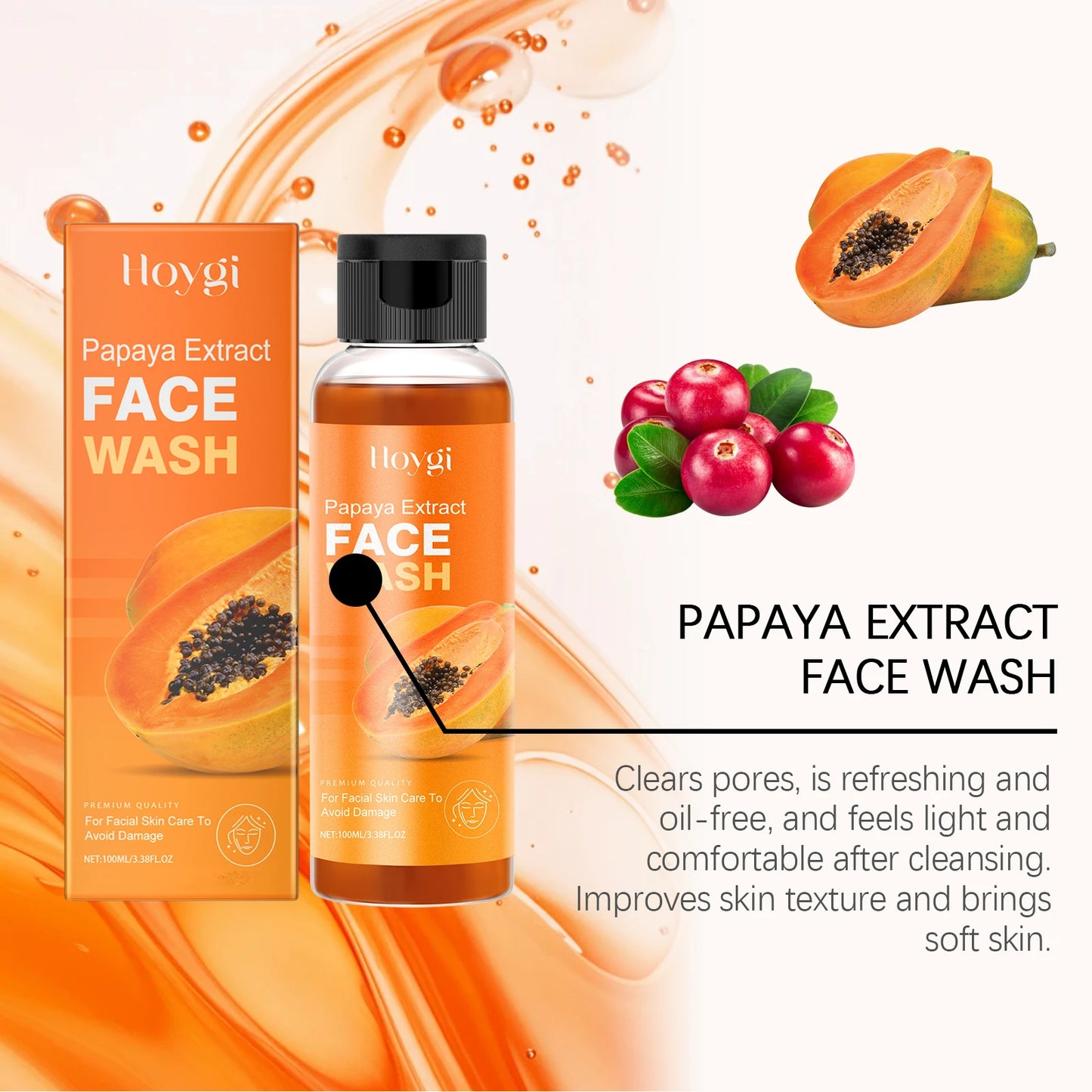 Hoygi Papaya Cleanser Gentle Exfoliating Hydrating Brightening Natural Enzyme Face Wash for Sensitive Skin All Types