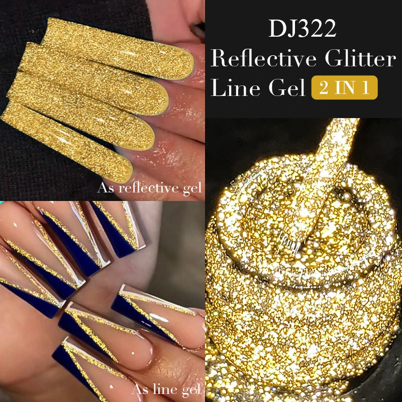 MEET ACROSS 5ml Sliver Metallic Liner Gel Nail Polish Super Bright Mirror Effect Painting Drawing Line Graffiti Stripe Nail Art