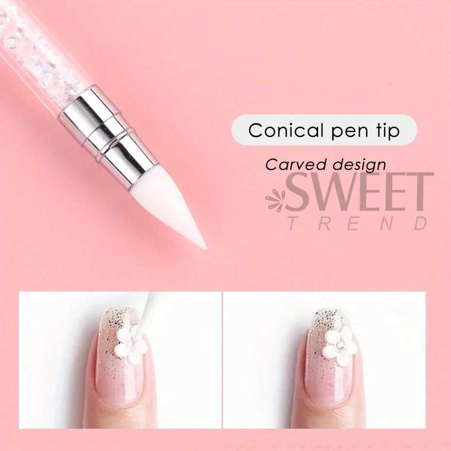 Double Head Silicone Nail Art Pen Carving Flower Sculpting Pen Adjustable Glue Stick Embossing Brush Professional Manicure Tools