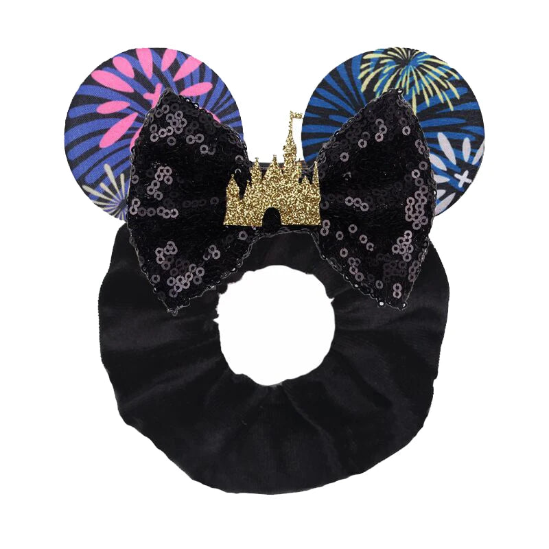 Disney Mouse Ears Velvet Scrunchies Hairband Women Elastic Ponytail Holder Girls Sequin Bow 2023 Kids Party DIY Hair Accessories