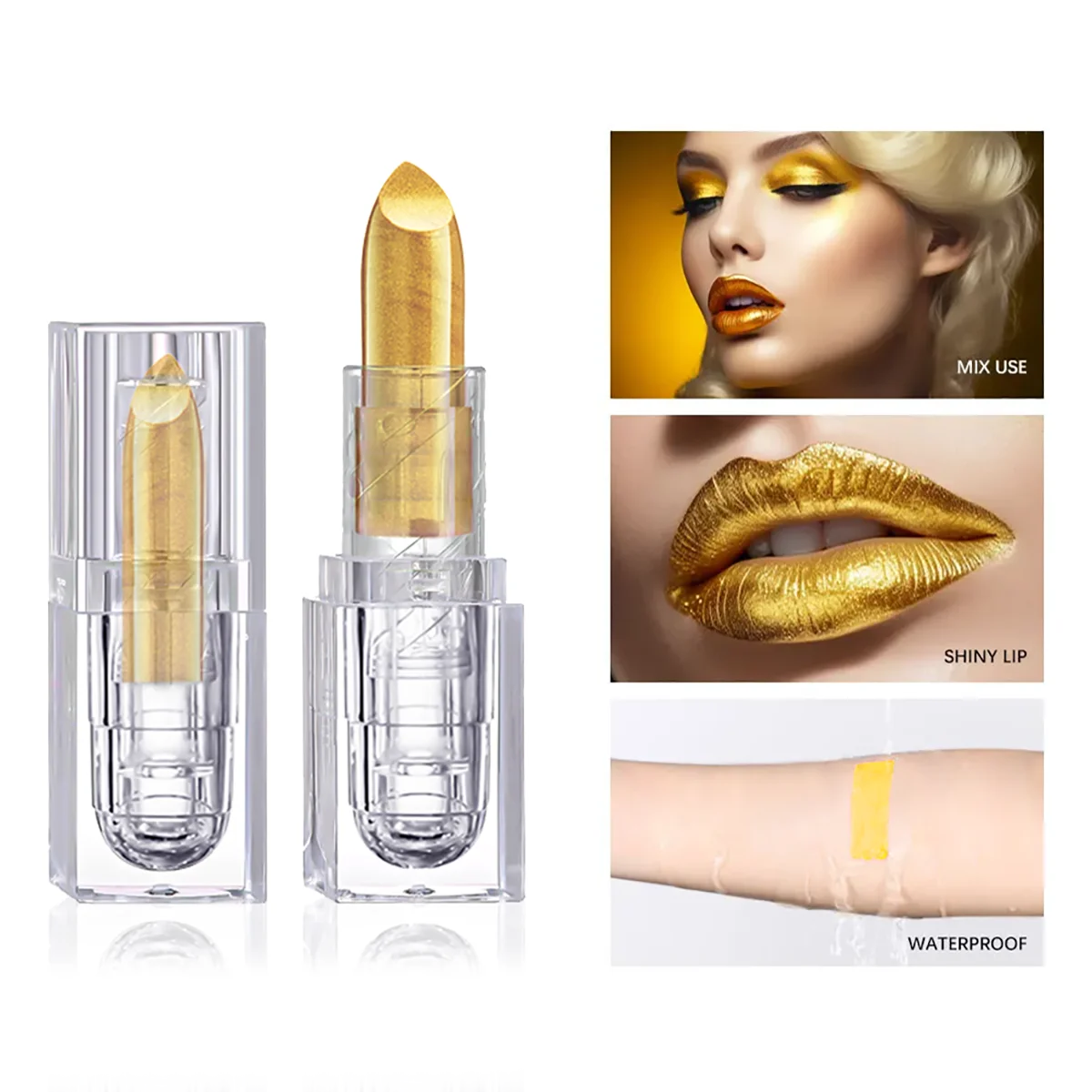 High-pigmented Gold Lipstick Shiny Metallic Matte Velvet Waterproof Long Lasting Sexy Gold Lip Gloss Women Lip Makeup Halloween