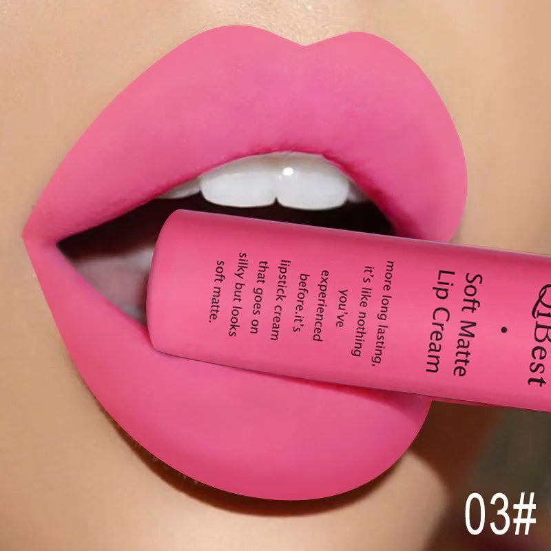 QIBEST Matte Liquid Lipstick Waterproof Lasting Velvet Lip Gloss Tint Tube Nude Pigment Red Black Purple Orange Lipsticks Makeup