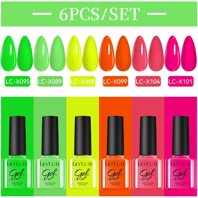 LILYCUE 6Pcs/Set Red Nude Glitter Gel Nail Polish Gorgeous Full Coverage Soak Off UV Gel Nail Art Base Top Coat Gel Polish Kits