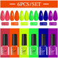 LILYCUE 6Pcs/Set Red Nude Glitter Gel Nail Polish Gorgeous Full Coverage Soak Off UV Gel Nail Art Base Top Coat Gel Polish Kits