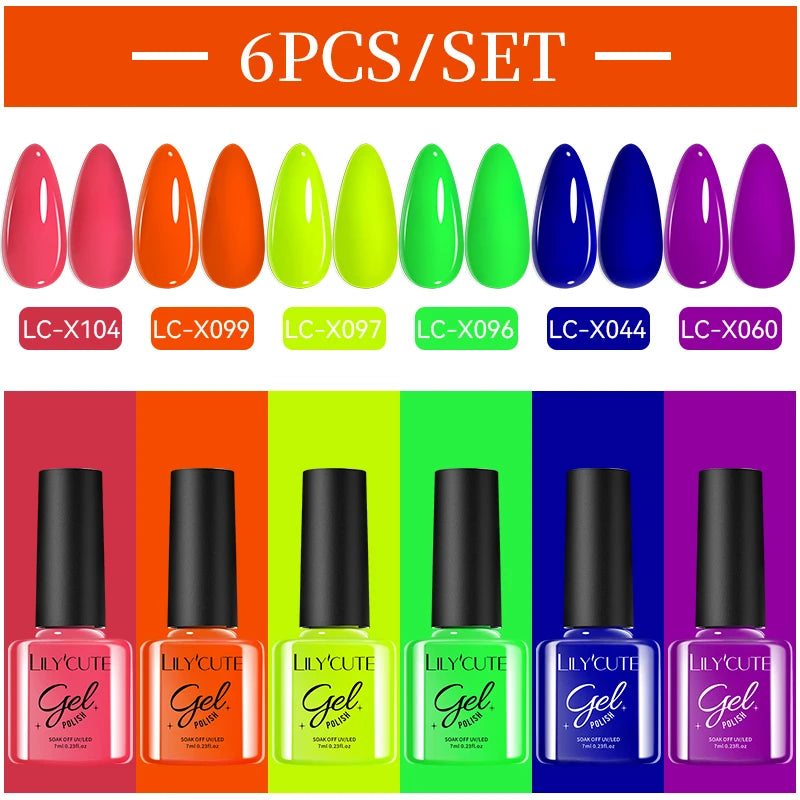 LILYCUE 6Pcs/Set Red Nude Glitter Gel Nail Polish Gorgeous Full Coverage Soak Off UV Gel Nail Art Base Top Coat Gel Polish Kits