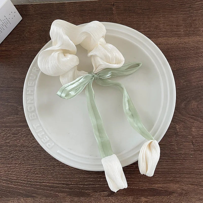 Women Girls Cute Hair Bands Korea Preppy Style Hair Ties Elegant Tulip  Scrunchie Ponytail Holder Bow Chouchou Hair Accessories