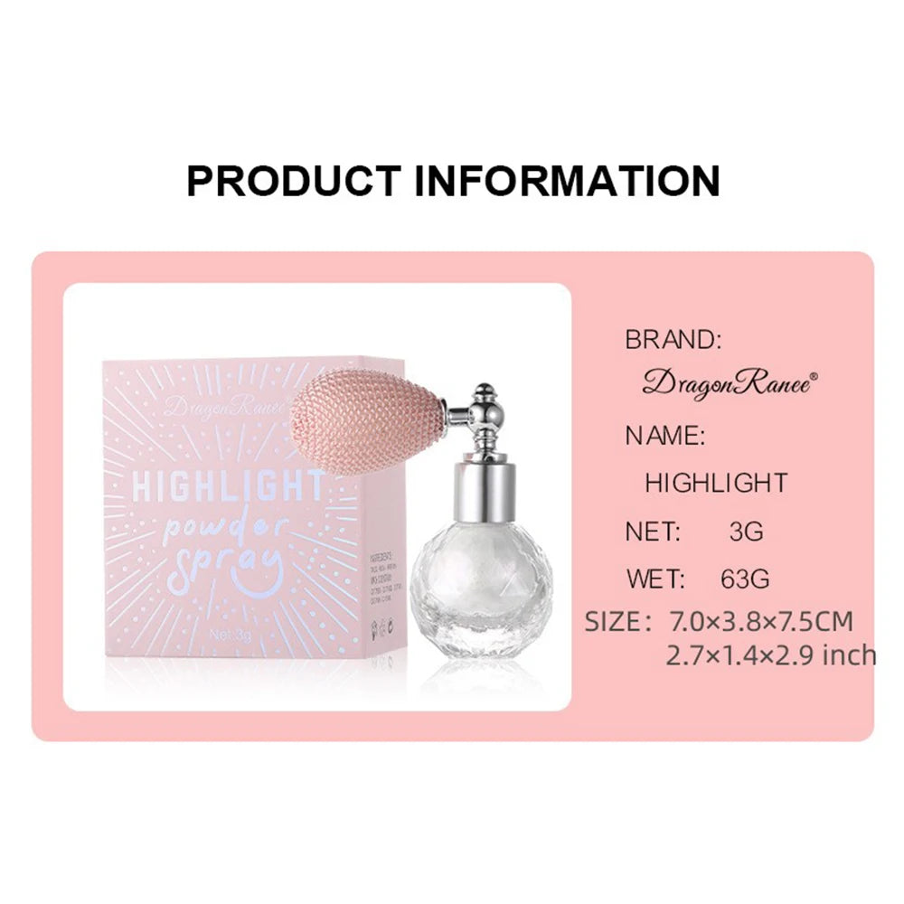 Shiny Glitter Body Powder Highlighter Spray with High Gloss Shines and Sparkles, Suitable for Face and Body Makeup Highlighter