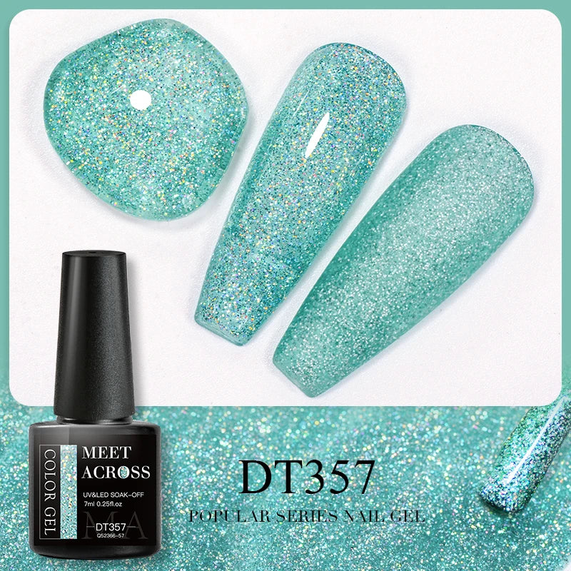 MEET ACROSS 7ml 140 Colors Glitter Gel Nail Polish Fluorescent Laser Semi Permanent Soak Off Nail Art UV Gel Varnish Manicure