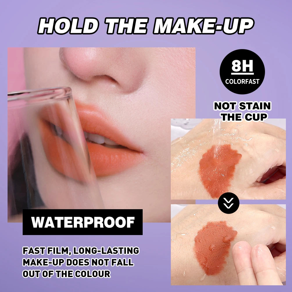 QIBEST 6Pcs/Set Waterproof Liquid Lipstick Sexy Halloween Lip Stick Matte Velvet Black Lipsticks Red Orange Lip Makeup Labiales