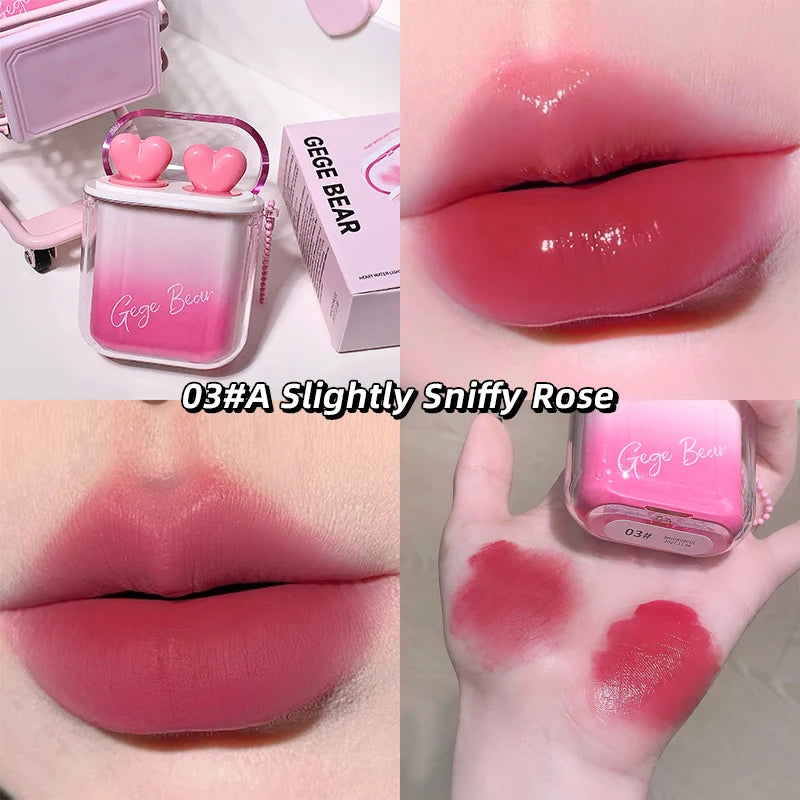GEGE BEAR Heart-beating Water Gloss Velvet Matte Lip Glaze Combination Two-pack Mirror Matte Headphone Shaped Pendant Lip Glaze
