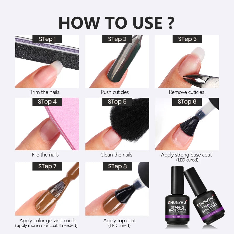 CHUNSHU 15ML Strong Base Coat For Manicure Hybrid Nail Art Long Lasting Transparent Base Gel Semi Permanent Reinforcement