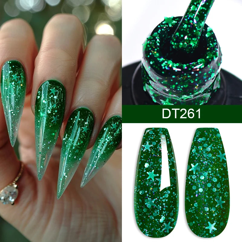 MEET ACROSS 7ml Rubber Base Gel Glitter Nude Pink White 2 In 1 Gel Nail Polish Nail Art Varnish For Nails Winter Autumn Manicure