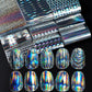 10pcs Holographic Chrome Silver Nail Art Foil Transfer Stickers Irridescent Rainbow Geometric Aurora Laser Nail Foils Decoration